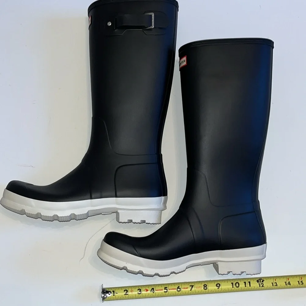 Hunter 13 - mens original tall rain boots buckle Black with white BRAND NEW